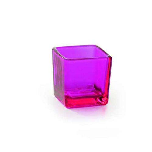 Porta Velas em Vidro Pink Quad Liso Jogo com 3 Peças 5 X 4 Cm Pink