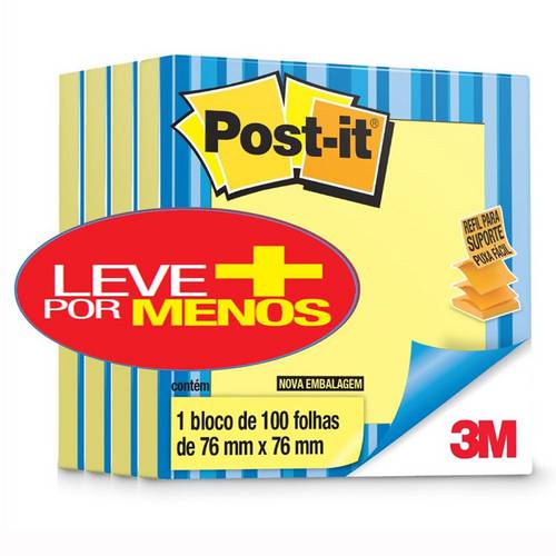 Post-it 76 X 76mm Poup Up Refil 4 Blocos Leve + por Menos Amarelo Post-it 3M