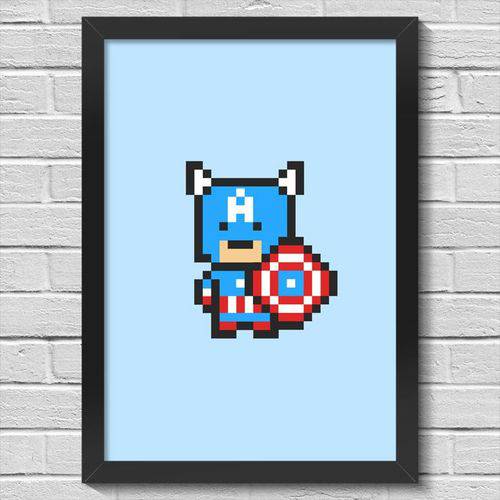 Poster A3 com Moldura Capitão Pixel América