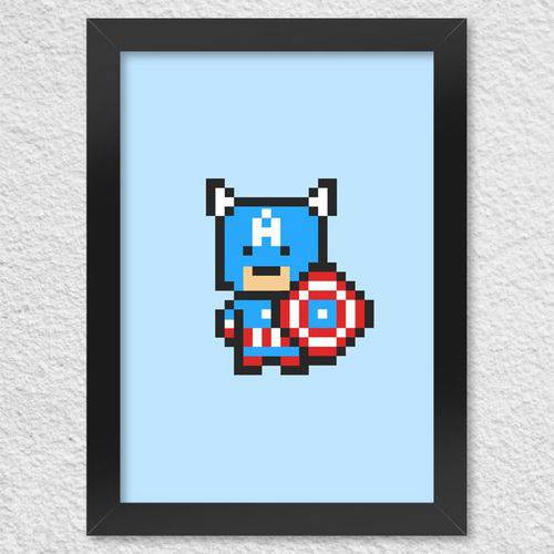Poster com Moldura Capitão Pixel América