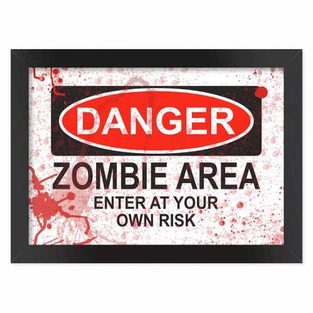 Pôster com Moldura Danger Zombie Area - Blood