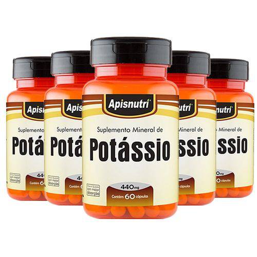 Potássio - 5 Un de 60 Cápsulas - Apisnutri