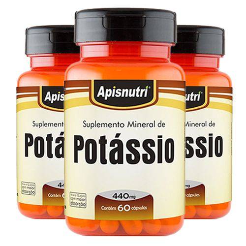 Potássio - 3 Un de 60 Cápsulas - Apisnutri
