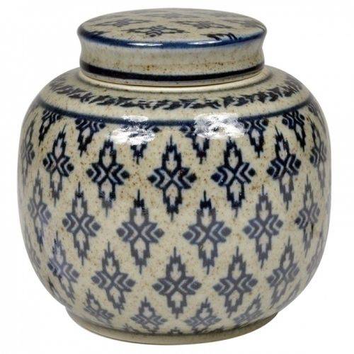 Pote de Cerâmica Decorativo - Azul e Branco Envelhecido