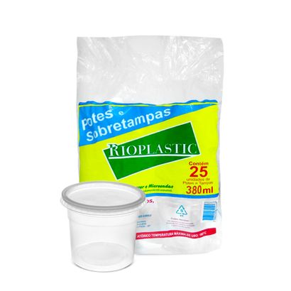 Pote de Plástico Descartável com Tampa 380ml 25un Rioplastic