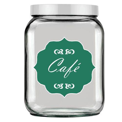 Pote de Vidro Quadrado Luxo Branco -Tag Café Verde Folha