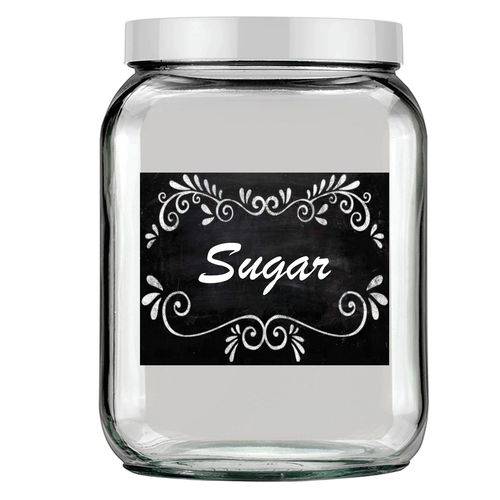 Pote de Vidro Quadrado Luxo Branco - Tag Sugar Preto