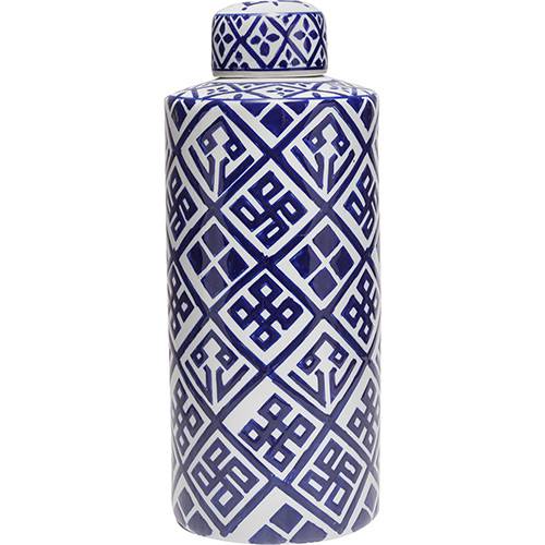 Potiche Ornamental de Cerâmica com Tampa Azul e Branco - Prestige