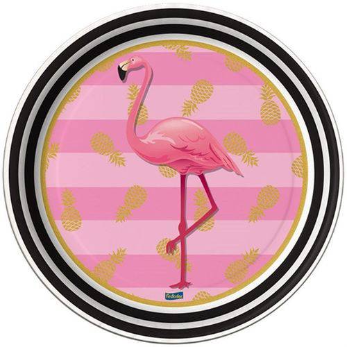 Prato 18 Cm Descartável Flamingo com 08 Un.