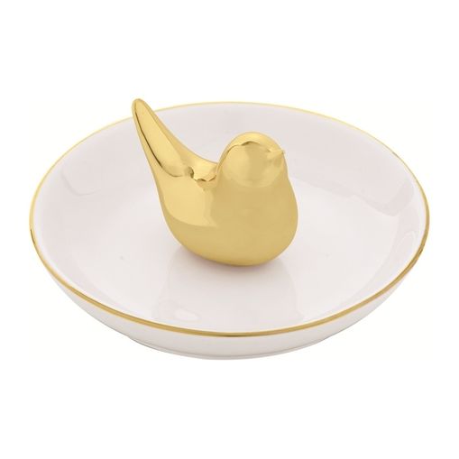 Prato Decorativo em Cerâmica Dourado Bird 7666 Mart
