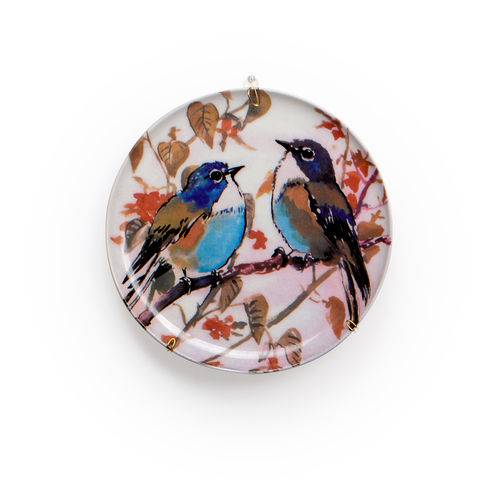 Prato Decorativo Parede Porcelana Birds com Suporte
