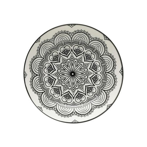 Prato Decorativo Symmetric Mandala 20,4 Cm Preto e Branco