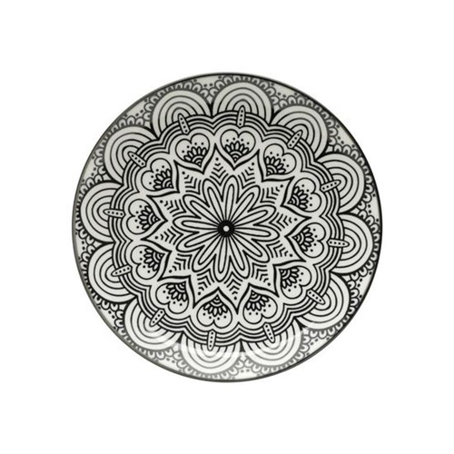 Prato Decorativo Symmetric Mandala 18,4 Cm Preto e Branco