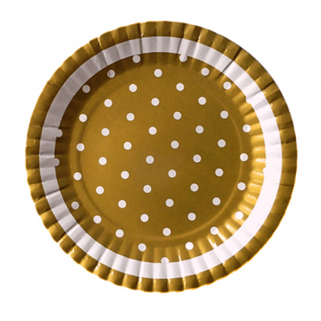 Prato Metalizado Dourado Poá Branco - 10 Unidades