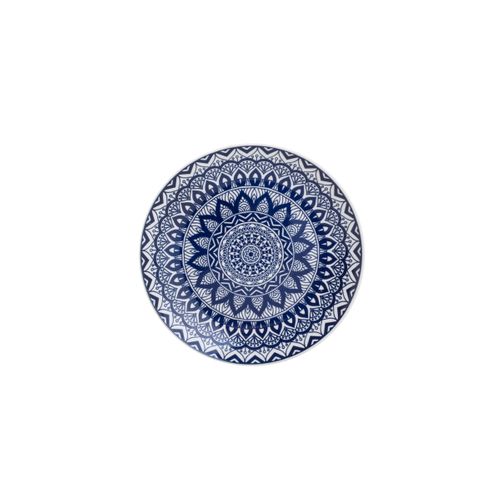 Prato Raso em Cerâmica Azul e Branco Mandala 26cm