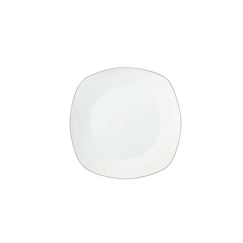 Prato Sobremesa Quadrado em Porcelana DmBrasil Ouro 19cm 4222