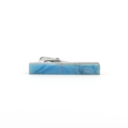 Prendedor de Gravata de Pedra Azul Liso Formato Retangular