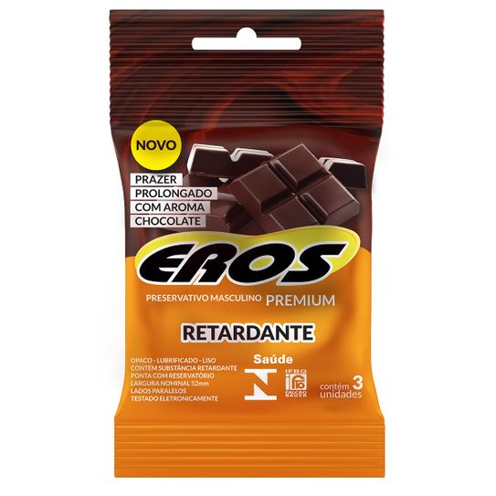 Preservativo Eros Retardante Sabor Chocolate com 03 Unidades