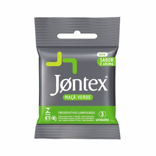 Preservativo Jontex Lubrificado Maça Verde com 3 Unidades