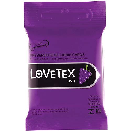 Preservativo Lubrificado Lovetex Uva - 3 Unidades