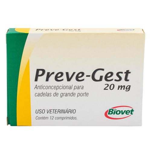 Preve-Gest 20mg para Cadelas Uso Veterinário para Animais de Grande Porte com 12 Comprimidos