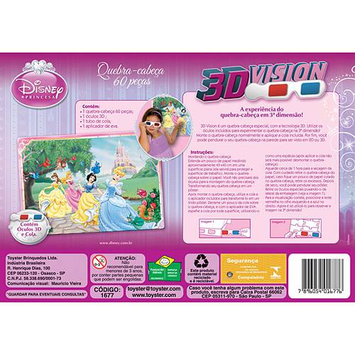 Princess 3D Vision Quebra - Cabeça 60 Peças - Jak