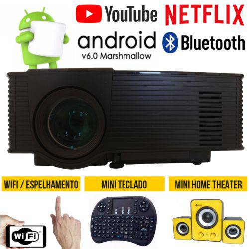 Projetor Data Show Portatil Android 6.0 Bluetooth Wifi Netflix Kit Youtube Teclado