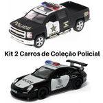 Promoção 2 Carro de Coleção Viatura Policial Silverado e Porsche Cor Preto