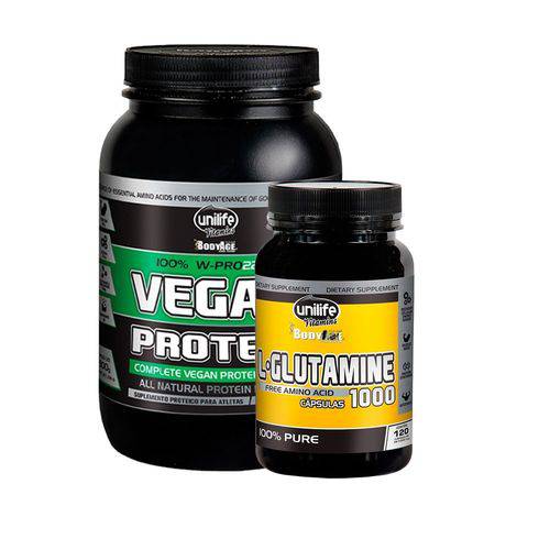 Protein Vegan - 900 Gramas - Chocolate + L-glutamine 120 Capsulas - Unilife