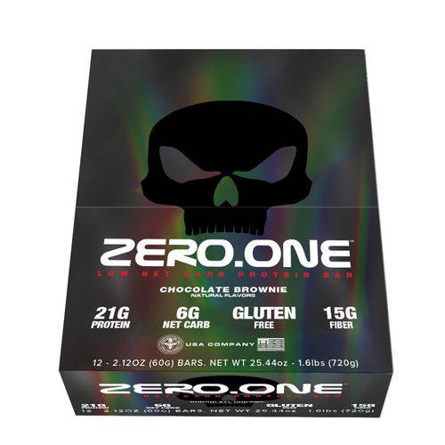 Proteína em Barra ZERO ONE - Black Skull - Caixa com 12 Unidades de 60g - Chocolate Brownie