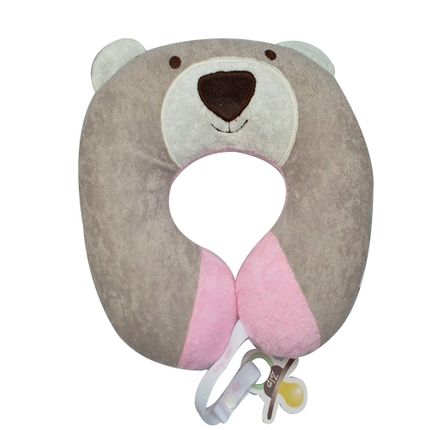 Protetor de Pescoço Urso Nino - Bege com Rosa - Zip Toys