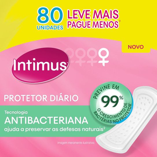Protetor Diário Intimus Antibacteriano Sem Abas com 80 Unidades