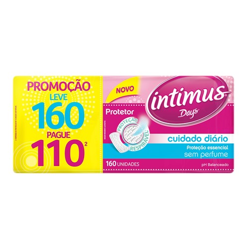 Protetor Diário Intimus Days Cuidado Diário Sem Perfume Leve 160 Pague 110 Unidades