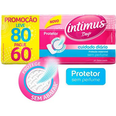 Protetor Diário Sem Perfume Intimus Days Leve 80 Pague 60un. Cx. C/ 12 Un.