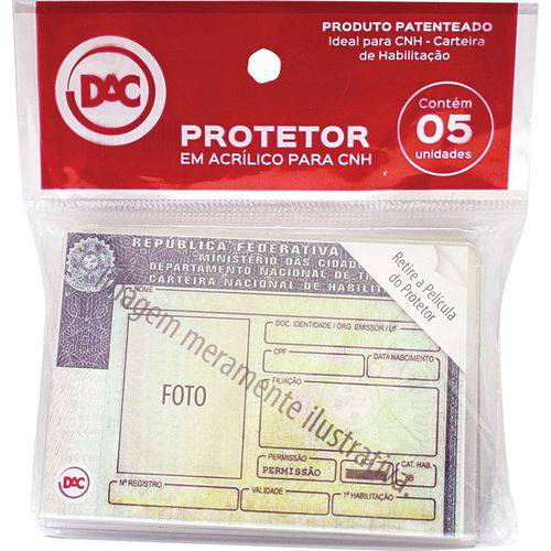 Protetor para Documentos Cnh 88x62mm Dac Pacote com 05
