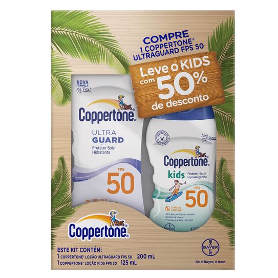 Protetor Solar Coppertone Ultraguard Fps50 Loção 200ml+50% Protetor Solar Coppertone Kids 125ml