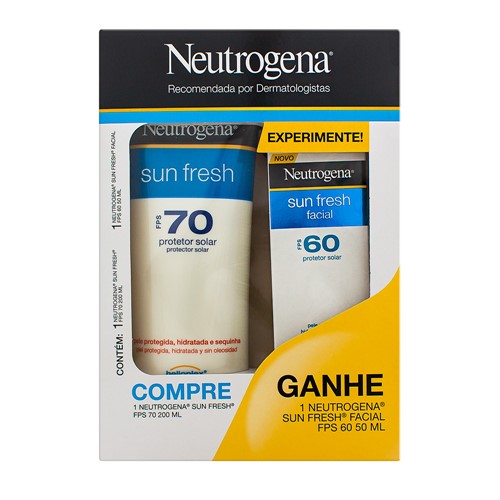 Protetor Solar Neutrogena Sun Fresh FPS 70 Loção 200ml + Grátis 1 Neutrogena Sun Fresh Facial FPS 60 50ml