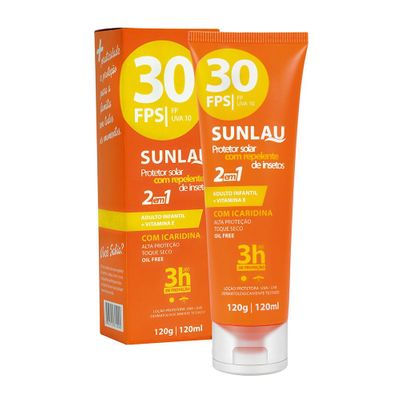 Protetor Solar Sunlau com Repelente de Insetos FPS 30 UVA/UVB com Icaridina e Vitamina e