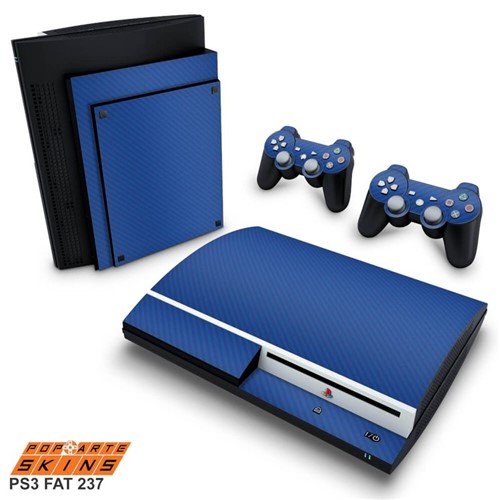 PS3 Fat Skin - Fibra de Carbono Azul Adesivo Brilhoso