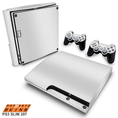 PS3 Slim Skin - Fibra de Carbono Branca Adesivo Brilhoso