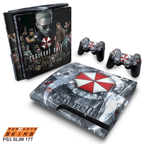 PS3 Slim Skin - Resident Evil - Umbrella Adesivo Brilhoso