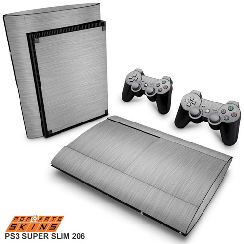 PS3 Super Slim Skin - Aço Escovado Prateado Adesivo Brilhoso