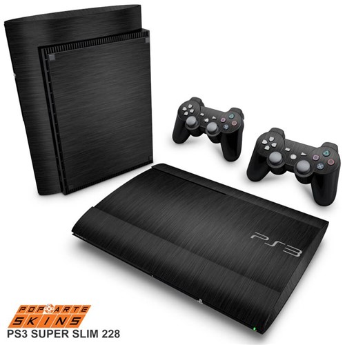 PS3 Super Slim Skin - Aço Escovado Preto Adesivo Brilhoso