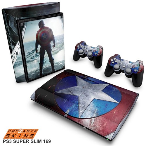 PS3 Super Slim Skin - Capitao America #A Adesivo Brilhoso