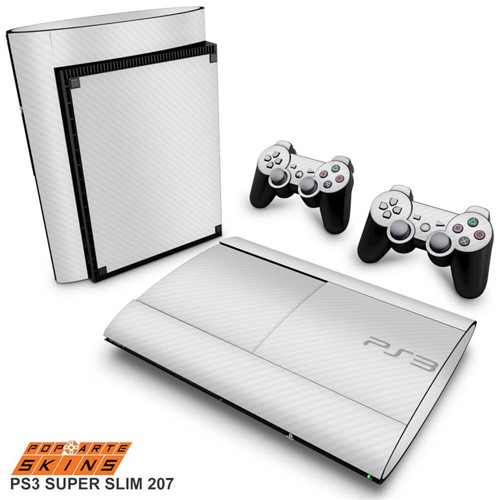 PS3 Super Slim Skin - Fibra de Carbono Branca Adesivo Brilhoso