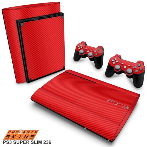 PS3 Super Slim Skin - Fibra de Carbono Vermelho Adesivo Brilhoso