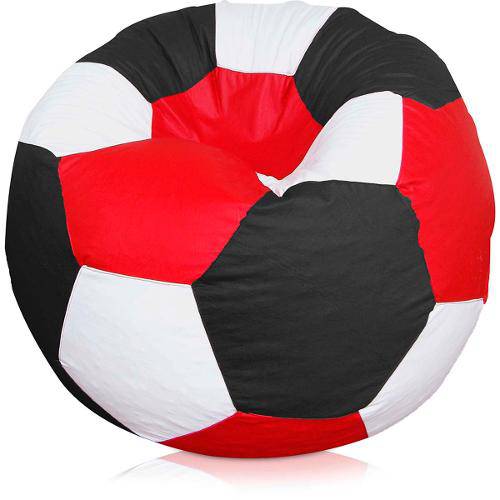 Puff Bola Futebol Cheio - Preto Branco e Vermelho