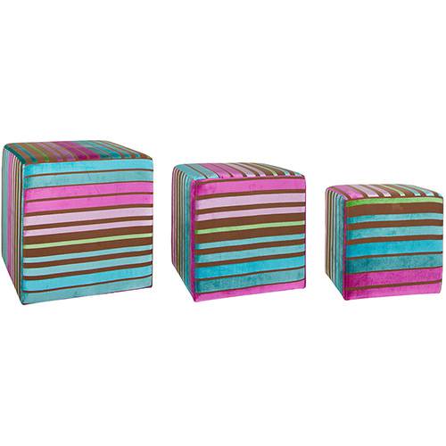 Puffs Trendy Stripes Veludo Colorido 3 Unidades - Urban