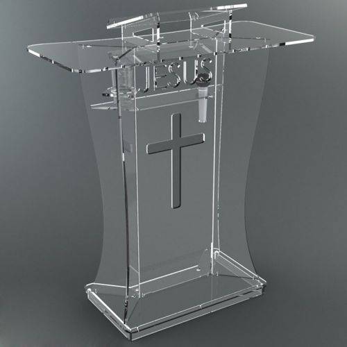 Púlpito em Acrílico Cristal para Igreja ou Auditorio Pesronalizado com Sua Logo Marca Púlpitos Oratória Modelo PP22