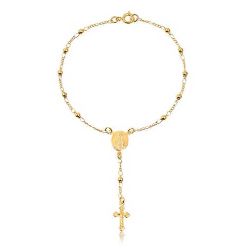 Pulseira Crucifixo com Bolinhas Pequenas e Pingente de Cruz Folheado em Ouro 18k – 1612000000594